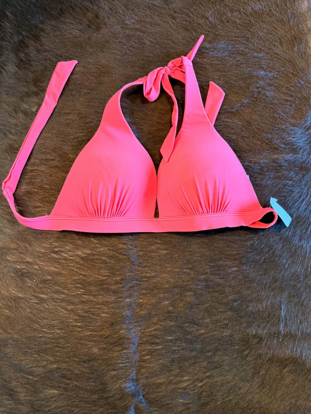 Triangle Halter Bikini Top in Bright Pink